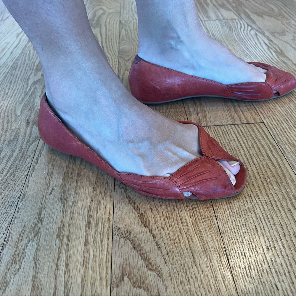 Frye Red Peep Toe Flats size 8.5